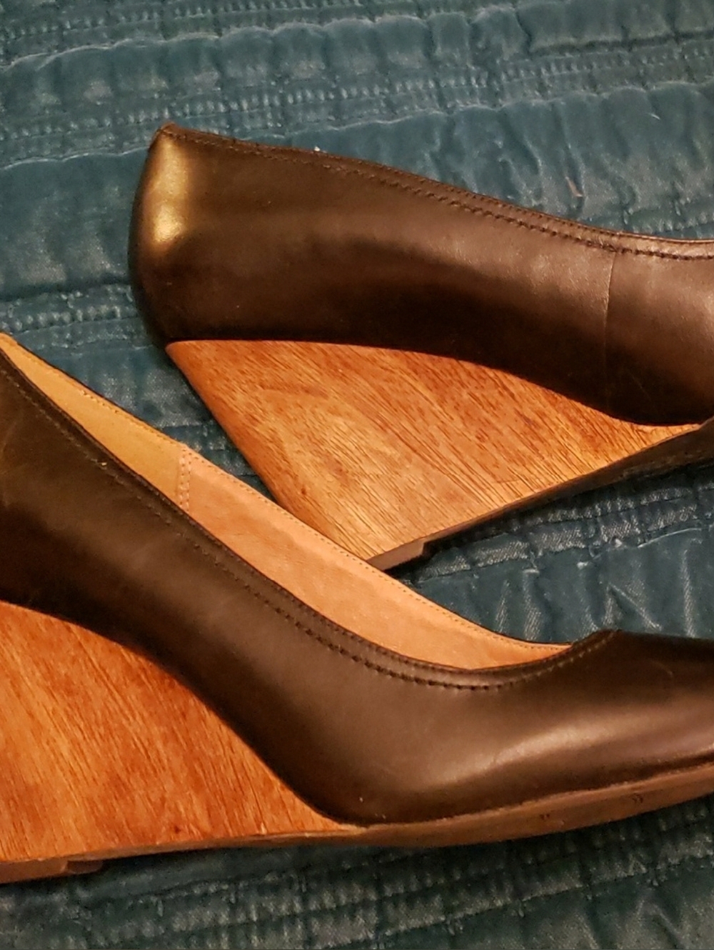 Clark's Artisan Black Wedge Pumps with Wood Heel New!